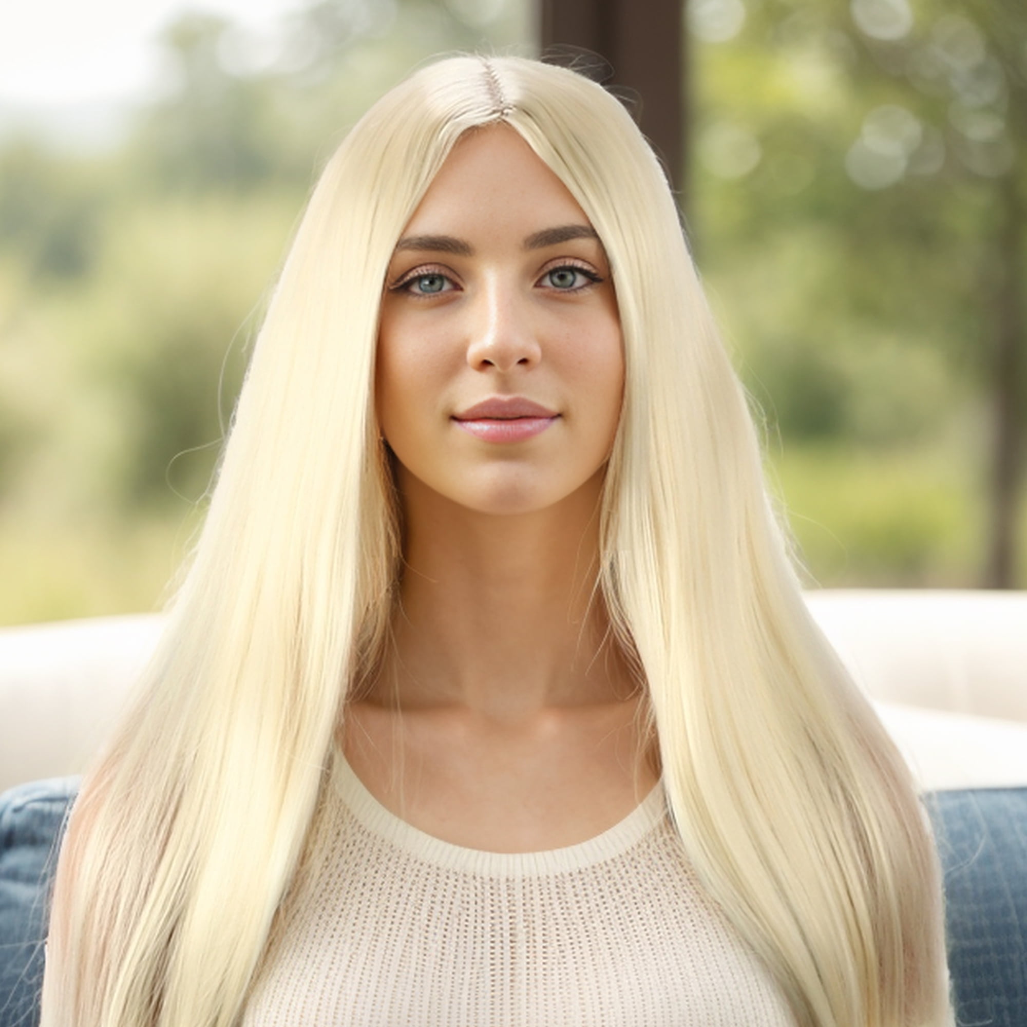 Unique Bargains 1 Pc Straight Long Hair Hair Wig High Temperature Fiber 26in Human Wig Gold Tone for Women