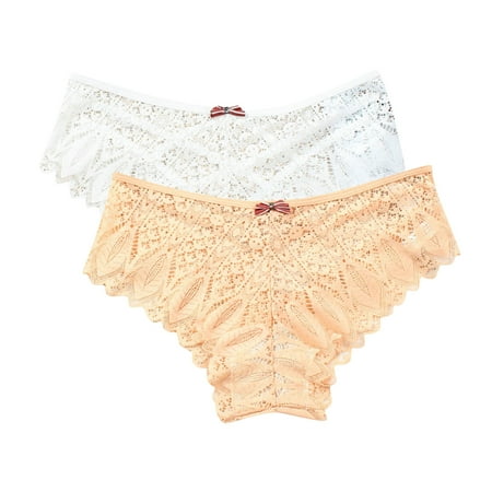 uublik Value 2-Pack  Women s Thong Panties No Show Thong Lace Panties Breathable Comfortable Underwear Womens