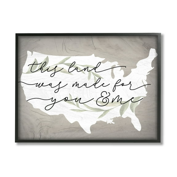 Stupell Industries Rustic Americana Cursive Typography Quote USA Map Framed Wall Art, 14 x 11, Design by Lil' Rue