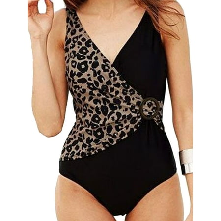 2019 New Plus Size Women One-Piece Swimsuit V-neck Swimwear Leopard Print Backless Beachwear Ladies Girls Fashion Swimming Costume Bathing (Best One Piece Swimsuits 2019)