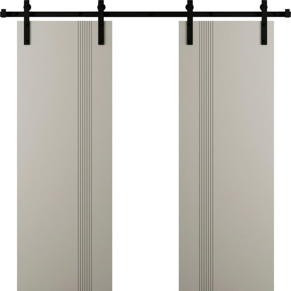 Modern Double Barn Door 36 x 80 in - LUNO 1110 Dove Grey - 13FT Rail Track Set - Solid Panel Interior Doors