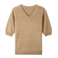 thumbnail image 3 of Breathable Cotton Summer Sweater Women's Short Sleeve V-Neck Pullover Soft Lightweight Knit Blouse for Travel & Lounging Camel XXL, 3 of 4