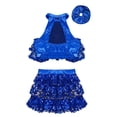 thumbnail image 4 of Alvivi Girls Sequins Dance Performance Outfits Sleeveless Halter Crop Top Skirt with Hair Band Set Royal Blue 15-16, 4 of 5
