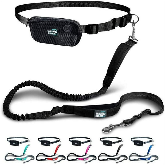 Black Rhino Hands Free Dog Leash - 5 Feet Black - for Running, Walking, Jogging & Hiking - Medium-Large Dogs - Neoprene Padded Handles