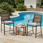 Barara King Set of 2 Patio Counter Height Rattan Bar Chairs with Armrests for Outdoor Garden Bar Leisure Seating Furniture, Grey