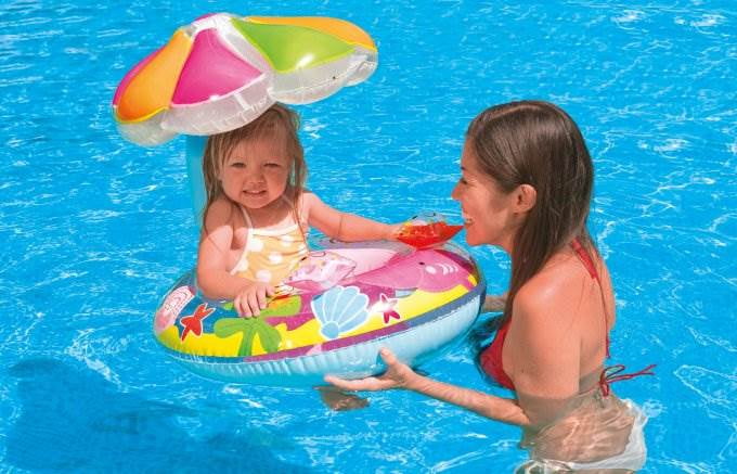 INTEX Fish & Friends Baby Float Inflatable Pool Tube Raft w/ Canopy ...