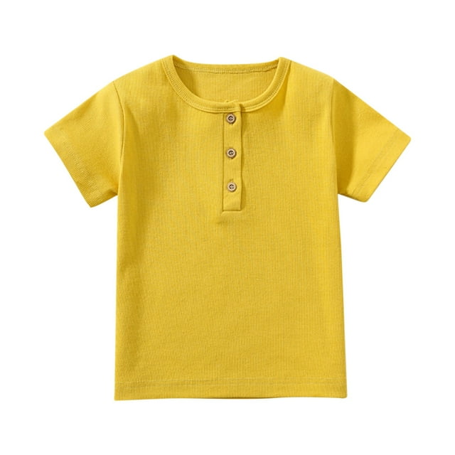 LIJCC Chemise à Manches Courtes pour Garçons avec 3 Boutons, Chemise Henley pour Garçons et Filles Sans Col, Polo Sans Col