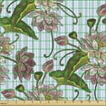 thumbnail image 2 of Floral Fabric by the Yard, Swirly Lotus Blossoms Flowering Zen Flourish on Striped Backdrop, Decorative Upholstery Fabric for Chairs & Home Accents, Olive Green and Dried Rose by Ambesonne, 2 of 5