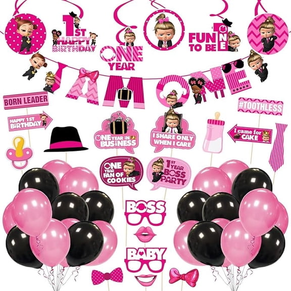 Girl Baby Boss 1st Birthday Decorations, Baby Boss Party Supplies Set, Baby Party Supplies Pack of 50