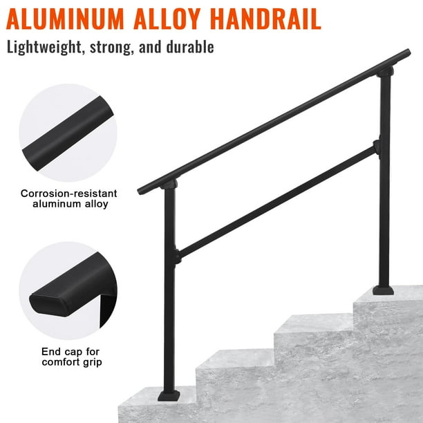 QinaQin Pasamanos de aleación de aluminio para escalones exteriores, barandal metálico para porch o deck de 2 a 3 escalones, incluye kit de montaje para concreto
