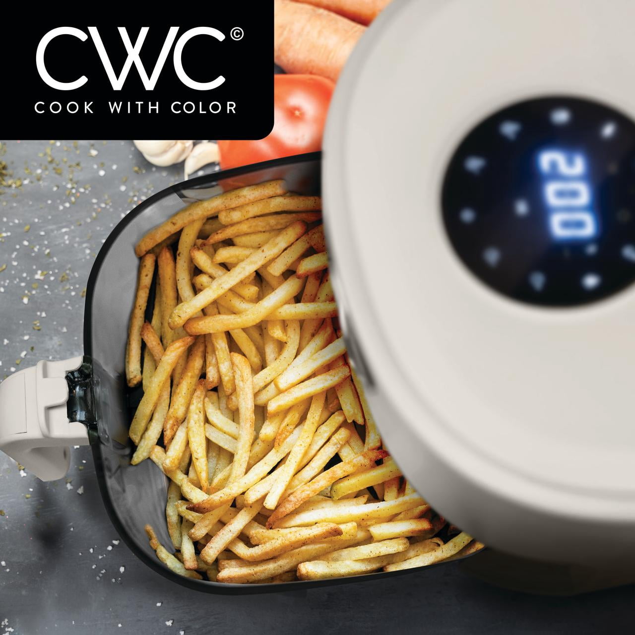 COOK WITH COLOR Air Fryer, 4Qt Glass Air Fryer, 1200W, 6 Presets, Cream