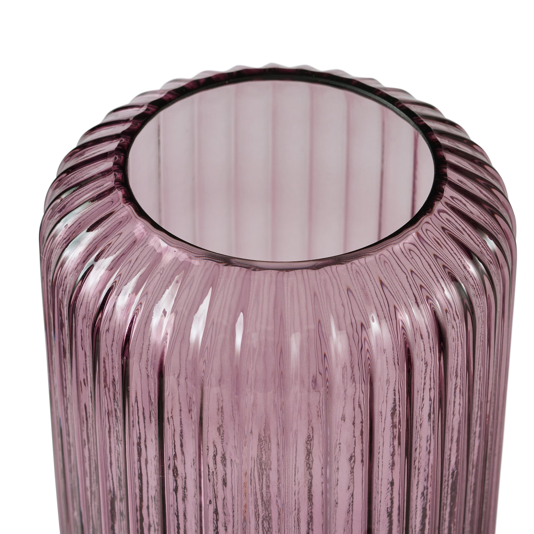 Better Homes & Gardens 9.8" Pink Ribbed Cylinder Glass Vase