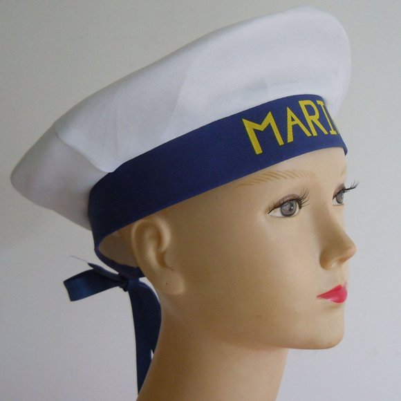 OUSITAID White Marine Sailor‘s Hat Adjustable Boat Ship Sailor Hats with Blue Trim for Cosplay Party School Plays