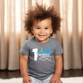 thumbnail image 3 of Shark 1st Birthday Shirt for Baby Boys Shark Themed First Birthday Outfit Granite Heather Short Sleeve Shirt, 3 of 4