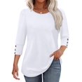 thumbnail image 3 of Womens Tops 3/4 Sleeve with Buttons Dressy Casual Blouses Summer Beach Vacation Outfits White L, 3 of 6