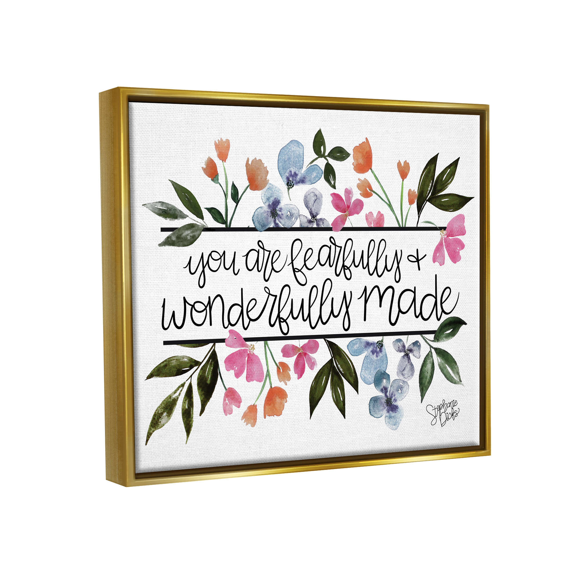 Stupell Fearfully & Wonderfully Made Floral Botanical & Floral Painting Gold Floater Framed Art Print Wall Art