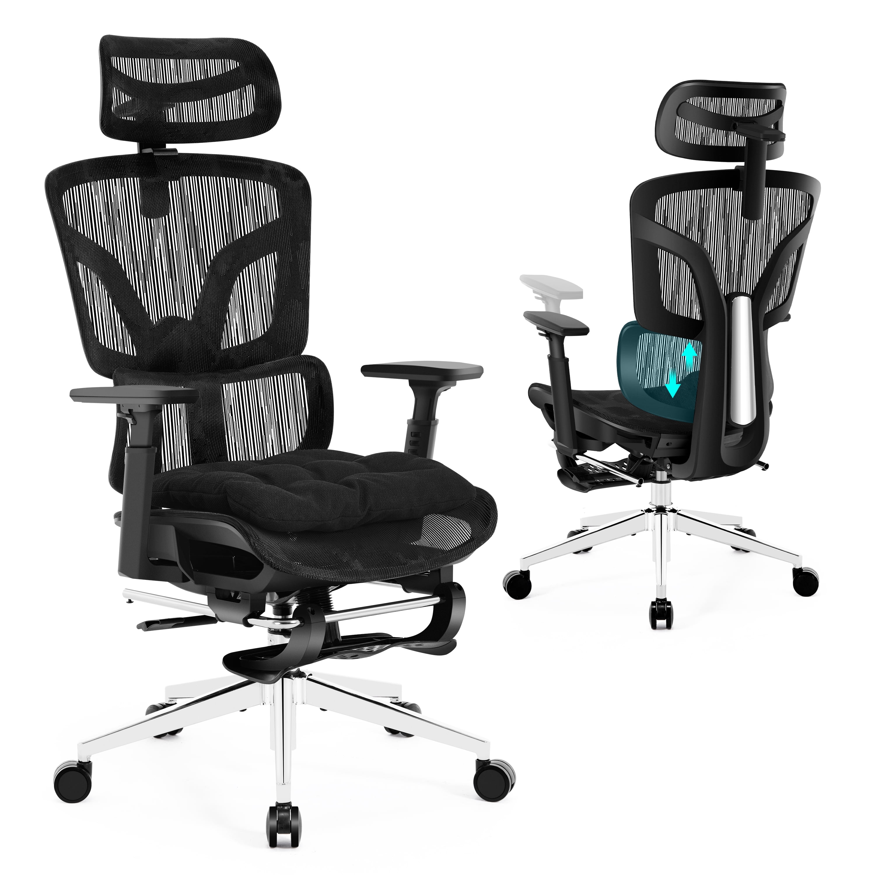 Nexthro Ergonomic Office Chair Mesh Chair with High Back Adjustable Headrest, Lumbar Support, 3D Armrest & Footrest, Swivel Computer Desk Chair(Gray)