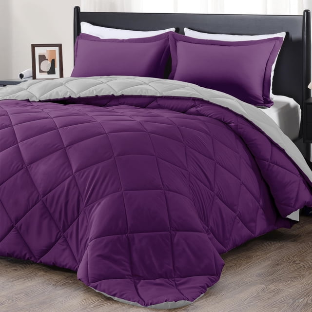 Set de edredón downluxe Queen morado/gris, 3 piezas