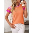 thumbnail image 6 of Women'S Color Block Tops Casual Crewneck Short Sleeve Pullover Sweater Knit Beach Vacation Clothes Orange XL, 6 of 9