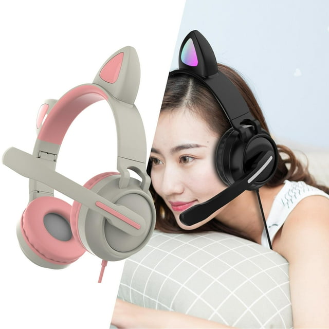Auriculares con micrófono Perfecl oreja de gato LED Rosa