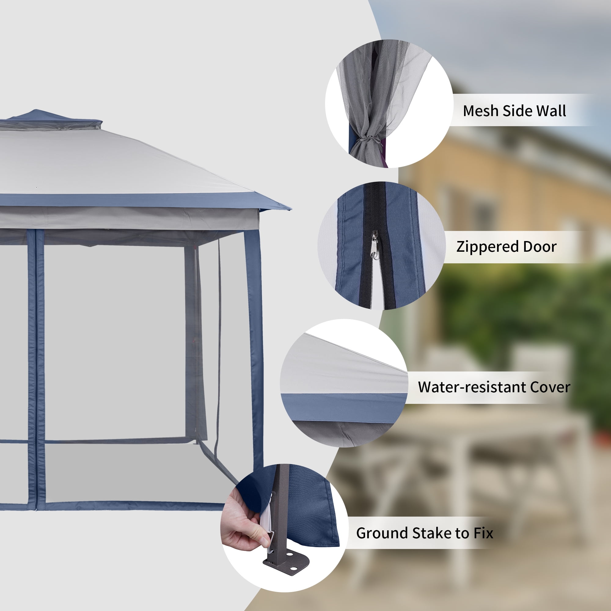 Outdoor Basic 11'x 11'Pop up Patio Gazebo,Portable Canopy Shade Tent with Sidewalls,Blue