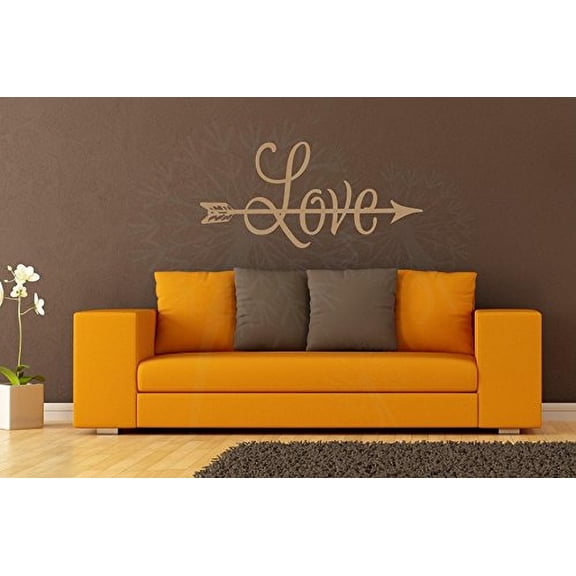 Love with Arrow Romantic Home Decor Vinyl Lettering Bedroom Quotes Wall Stickers, 37x17-Inch, Tan