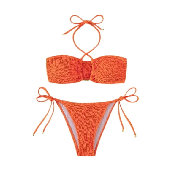 AOOOWER Womens Halter Neck Bikinis Set Straps Swimsuits High Cut Thong Knotting Swimwear Low Waist Lacing Bikinis Suit