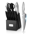 thumbnail image 1 of Hecef 15 PCS Damascus Pattern Kitchen Knife Set with Block, High Carbon Stainless Steel Chef Knives Set, 1 of 11