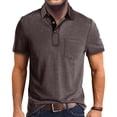 thumbnail image 2 of camiseta de verano de color sólido para hombre con cuello abierto de 3 botones y top de manga corta con botones café/l, 2 of 6