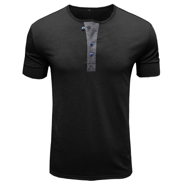 DPTALR Men Short Sleeve Casual Round Neck Pullover Buttons T Shirt Blouse