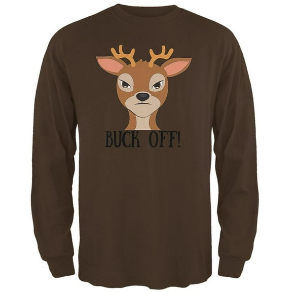 Deer Buck Off Funny Pun Mens Long Sleeve T Shirt Brown LG