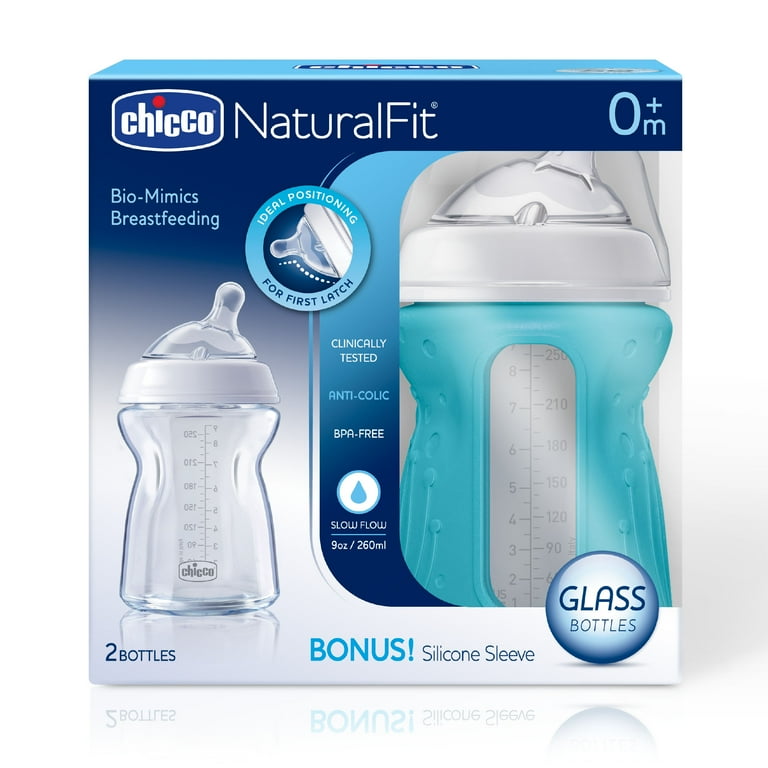 Chicco NaturalFit BPA-Free Glass Baby Bottle 0M+ 9oz 2-Pack with
