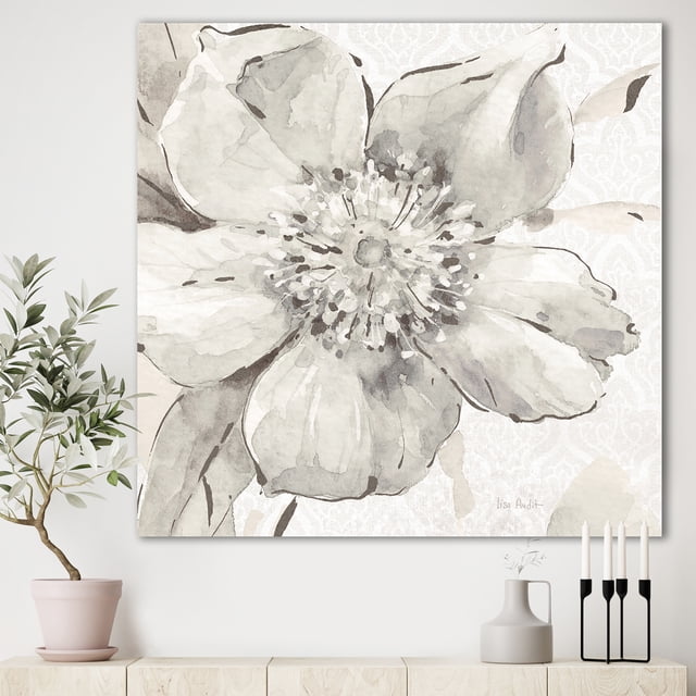 Designart - Pivoines Grises Indigold III - Uvre sur Toile de Ferme