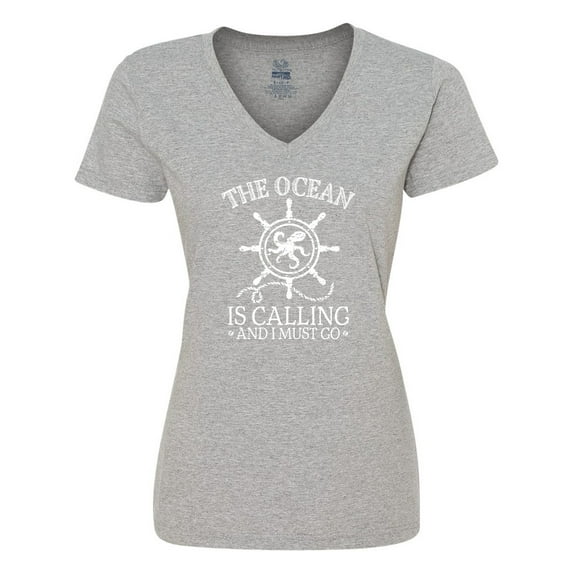 Inktastic Ocean is Calling Cute Nautical Octopus Women's V-Neck T-Shirt