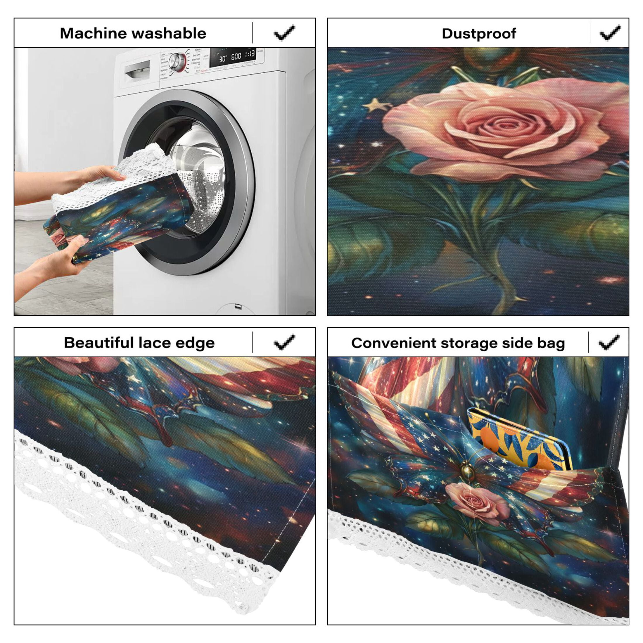 WOBOGO American Flag Butterfly Washing Machine Cloth Dryer Refrigerator Top Cover Protective Non-Slip Mat For Kitchen Laundry