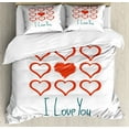 thumbnail image 1 of Romantic Duvet Cover Set King Size, Hand Drawn Style Red Hearts Set with Scribble with I Love You Lettering, Decorative 3 Piece Bedding Set with 2 Pillow Shams, Dark Blue Red White, by Ambesonne, 1 of 3