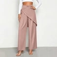 thumbnail image 2 of Women's High Waist Irregular Overlay Wide Leg Pants, Solid Draped Loose 9/10 Length Wrap Front Casual Trousers with Side Pockets for office Party Vacation Wear Pink XL(XL), 2 of 5