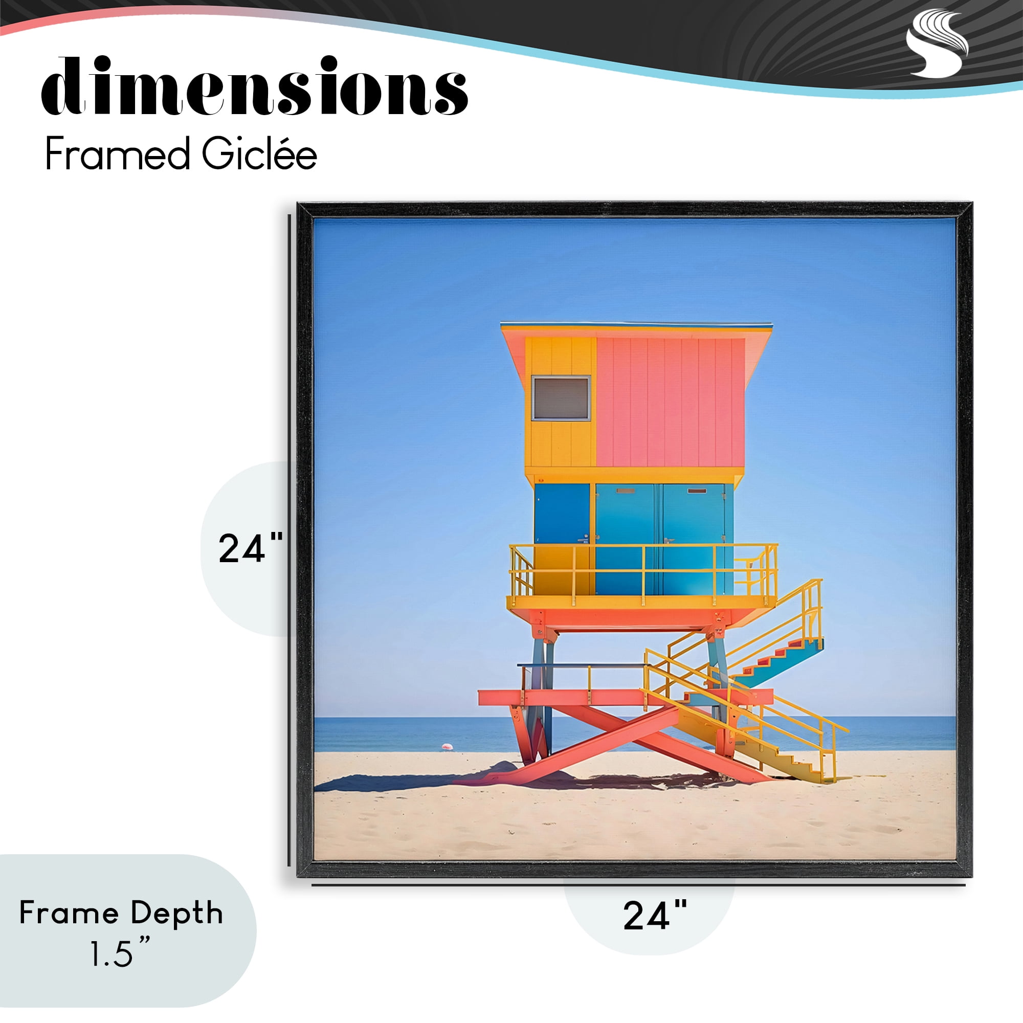 Stupell Industries Deco Lifeguard Tower on Beach Black Framed Giclee Art, design by Creative Studio