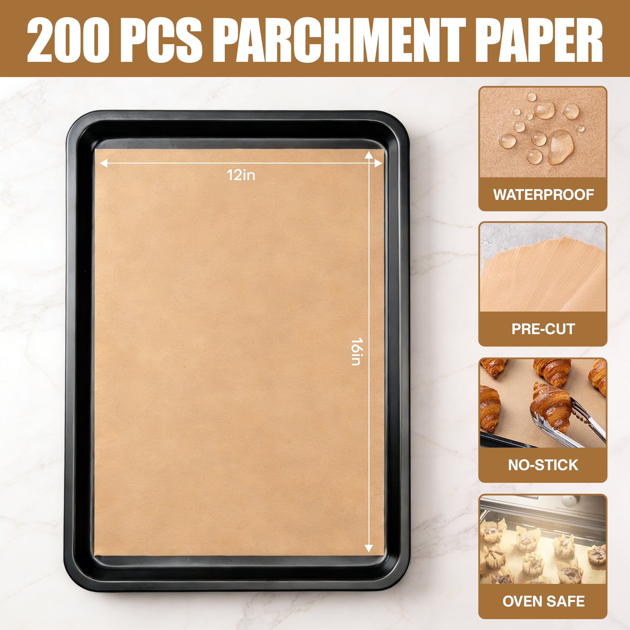 cisilov Parchment Paper Sheets for Baking 200 Count 12"x 16", Heavy Duty No-Stick Unbleached Baking Paper, Pre-cut Half Parchment Paper Sheets for Oven, Air Fryer, Microwave