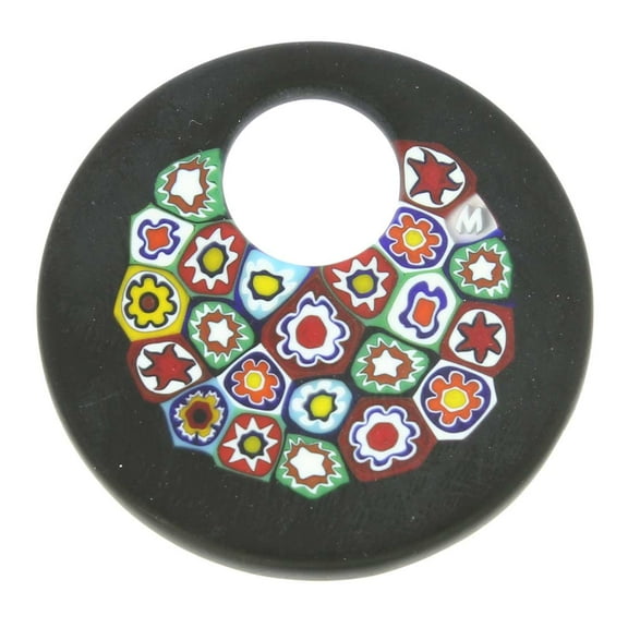 GlassOfVenice Murano Glass Black Millefiori Pendant - Round