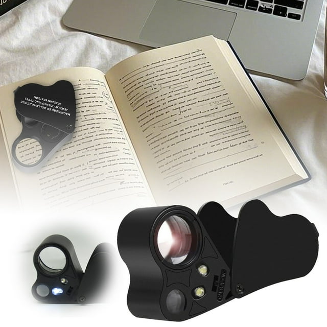 Loupe à Bijoux LED 30x & 60x, Métal, Lumière Intégrée, pour Inspection de Gemmes/métal, Compact, Portable avec Étui