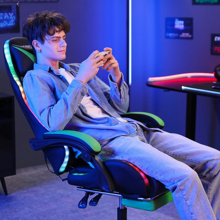 LXingStore Gaming Chair, RGB LED Lights, Massage Lumbar Pillow