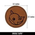 thumbnail image 2 of Kawaii Narwhal 2.5" Faux Leather Round Engraved Iron-On Patch - Brown, 2 of 6