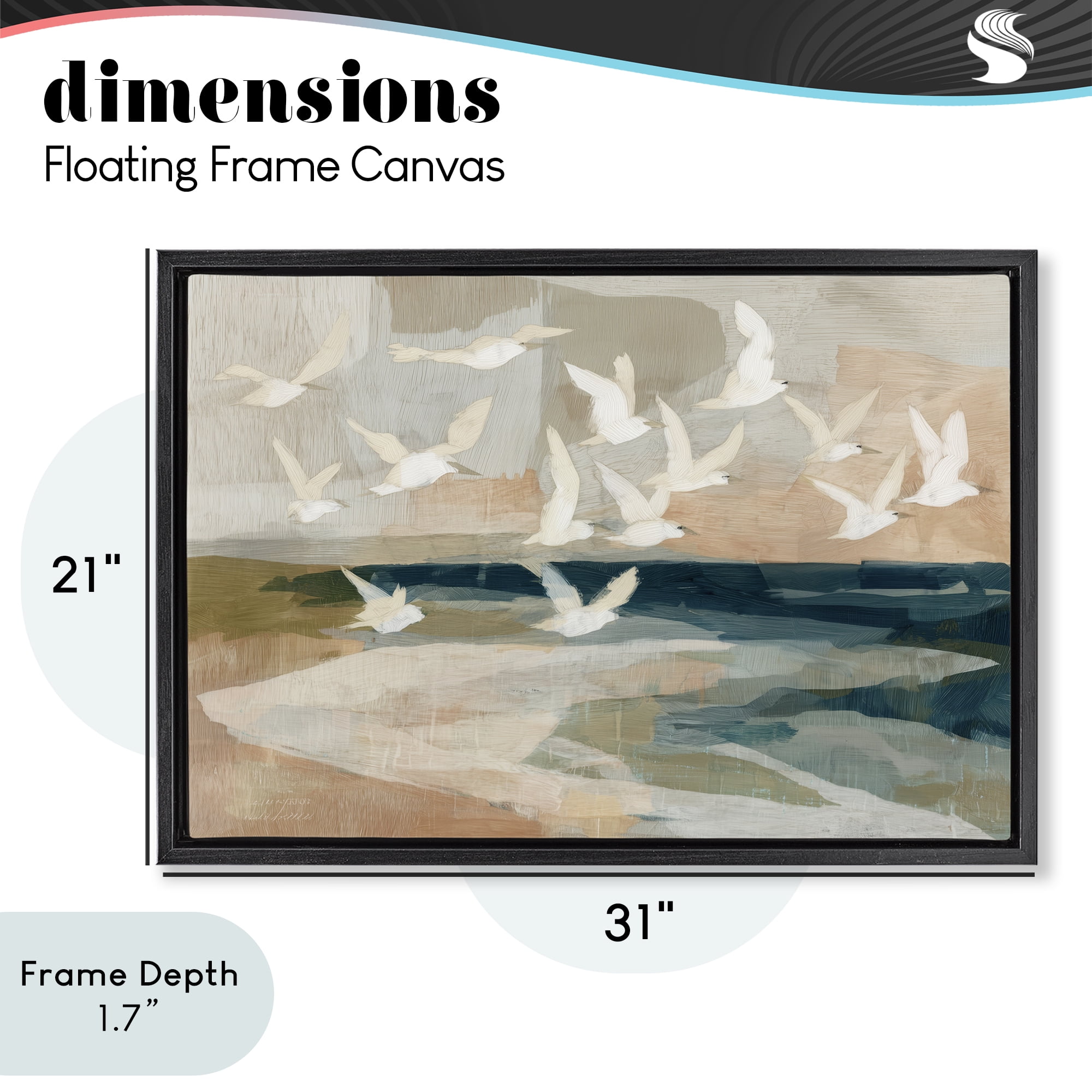 Stupell Industries Birds in Flight Over Water Black Framed Floater Canvas Wall Art, design by Chromatic Storm Studio