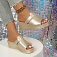 thumbnail image 6 of Women Summer Sandals Women's Fashionable And Casual Summer Thick-Soled Outdoor Wedge Sandals,Gold,43, 6 of 9