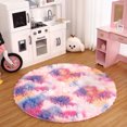 thumbnail image 1 of ZACOO 4'x4' Round Shag Fluffy Shaggy Rug for Kids Bedroom, Tie-Dyed Area Rugs Ultra Kawaii Abstract Carpet for Girls Room Nursery, Yellow Pink Purple, 1 of 7