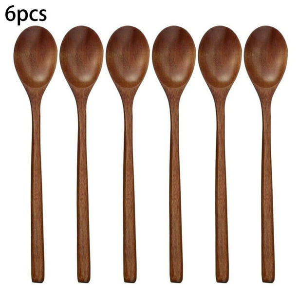 6 Pcs/set Long Handled Wooden Soup Spoons Kitchen Cooking Utensil Rice Spoon 