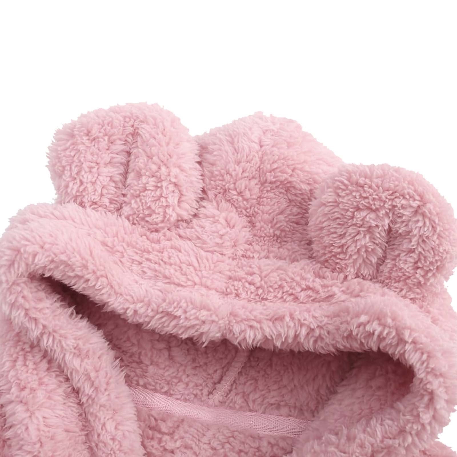 Toddlers Zip up Romper Fuzzy Sherpa Fleece Onesies Baby Boy Girl Winter Jumpsuit Bear Ears One Piece Outfits (2 Years, Pink)
