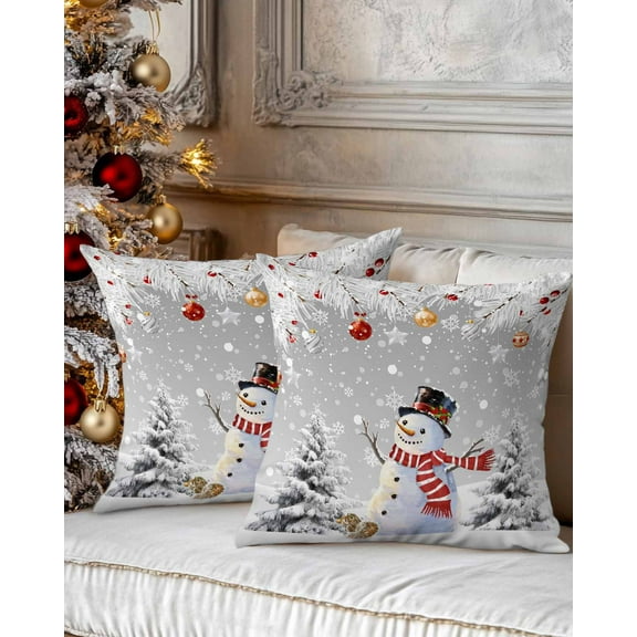 Christmas Decorative Throw Pillow Covers 20x20 Inch Set of 2 Red Snowman Pillow Cases for Couch, Christmas Balls Tree Snow Cushion Case for Living Room Bedroom Bed Car Chair