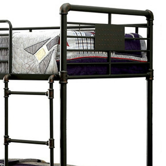 Benjara Industrial Design Twin Size Metal Bunk Bed- Black